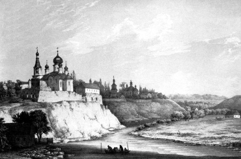 Гравюра з видом Звягельського замку та собору, 1860-ті роки